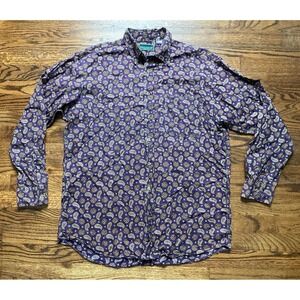 Vtg PALLADIUM Paisley Shirt Mens Large Long Sleeve Button Up USA Made Purple